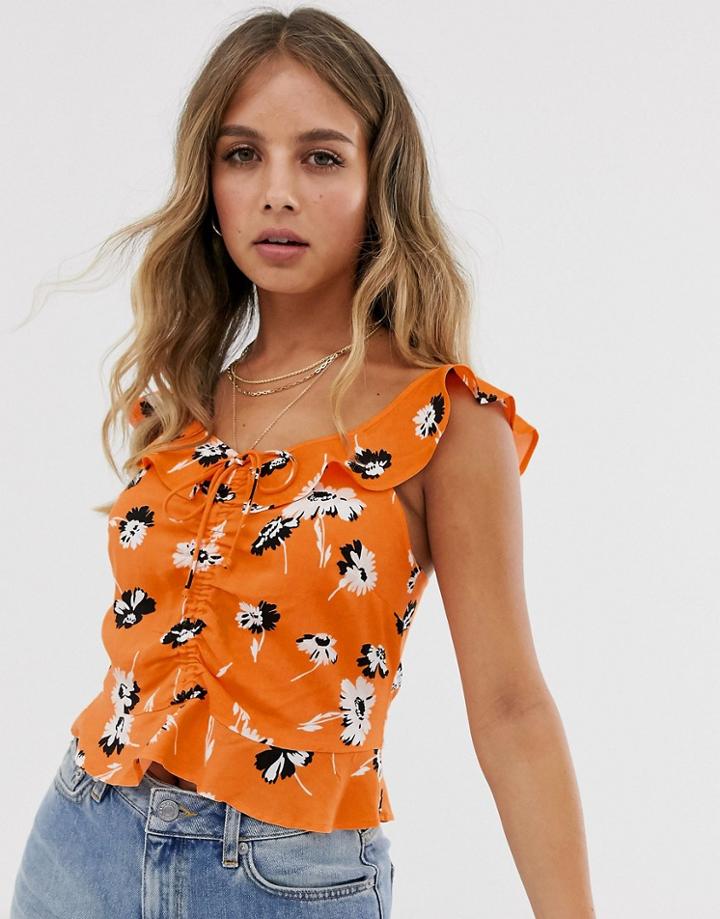 Miss Selfridge Orange Floral Ruched Cami - Orange