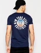 Asos T-shirt With Retro Chest And Back Print In Navy - Navy