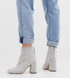 London Rebel Wide Fit High Block Heel Boots In Gray