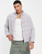 River Island Boxy Shirt In Purple Plaid