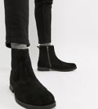 Asos Chelsea Boots In Black Suede With Faux Shearling Lining - Black