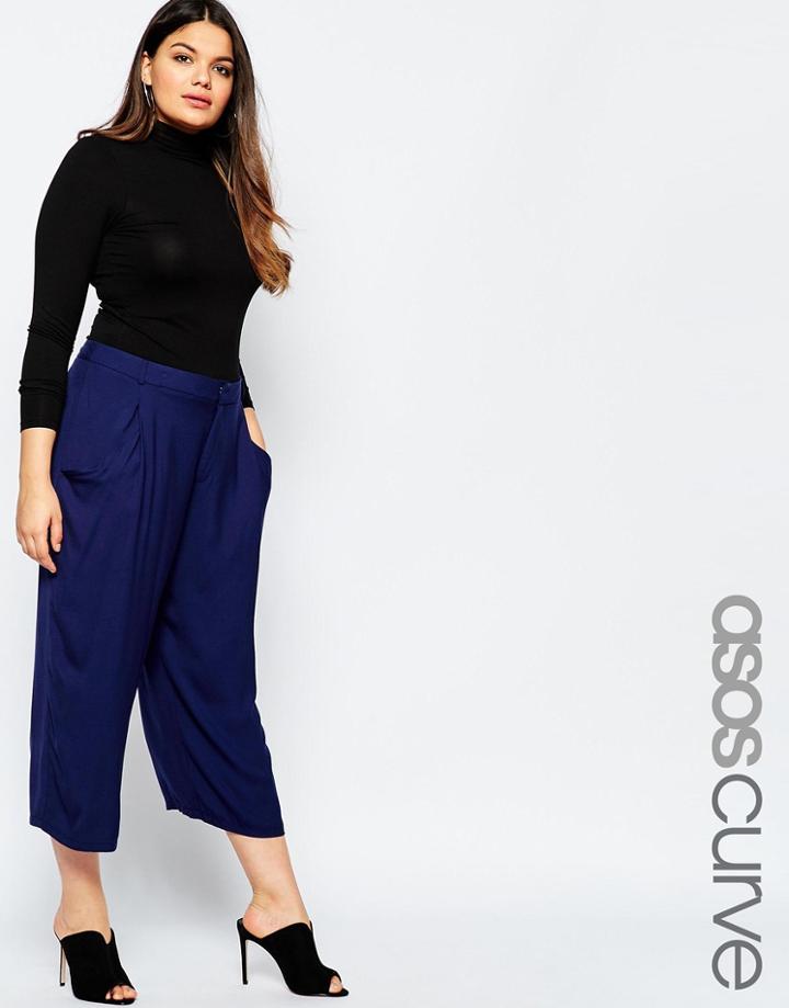 Asos Curve Wide Leg Pant In Awkward Length - Navy