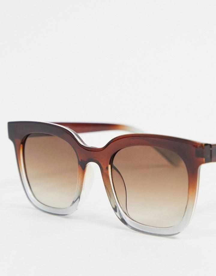 Asos Design Square Sunglasses With Crystal Block Frame-brown