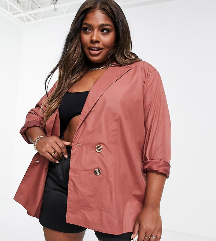 Urban Threads Plus Oversized Blazer In Blush Red