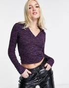 Asos Design Polo In Space Dye With Long Sleeve-purple