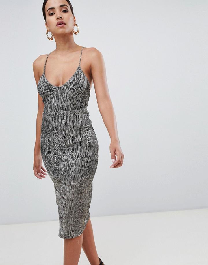 Rare Strappy Back Metallic Midi Dress - Gold