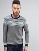 Asos Knitted Sweater With Pattern Design In Gray - Gray