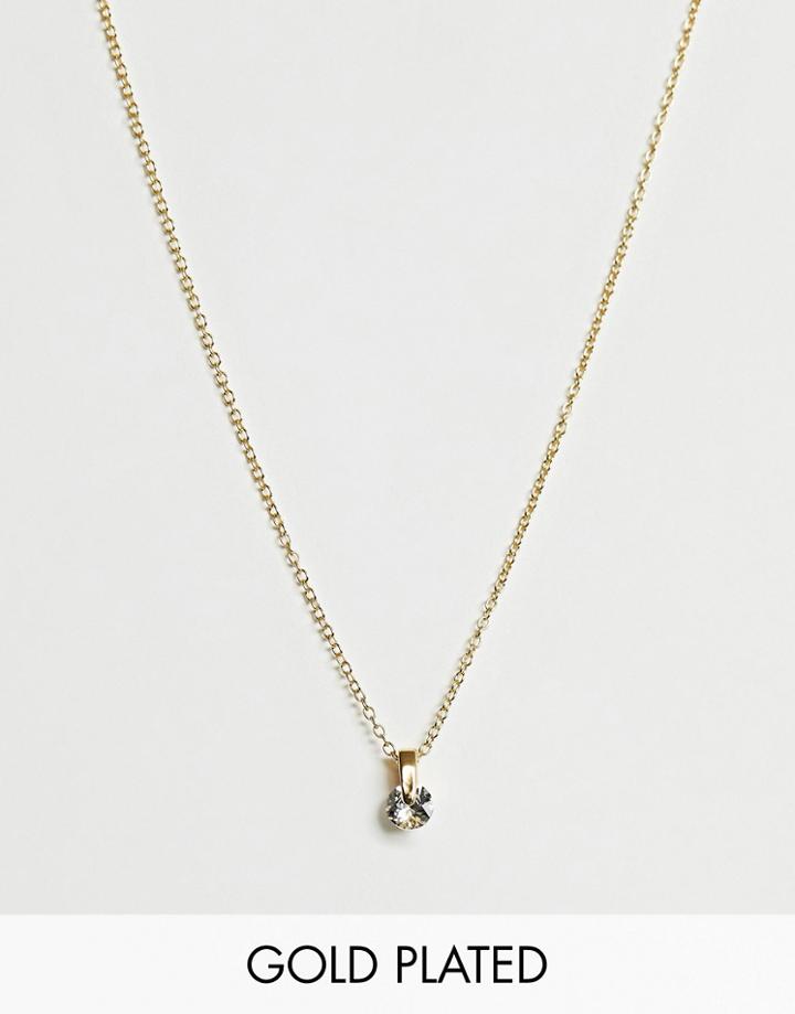 Asos Design Premium Gold Plated Necklace With Fine Chain And Swarvoski Crystal Pendant - Gold