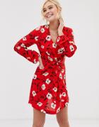 Gilli Wrap Front Mini Dress In Bold Floral-red