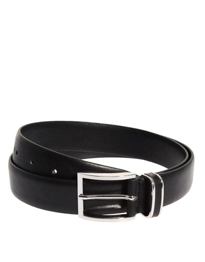 Boss Black Leather Belt With Metal Keeper Detail