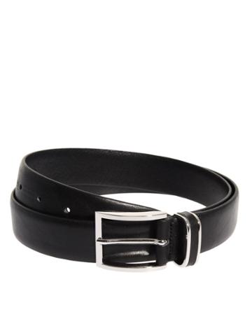 Boss Black Leather Belt With Metal Keeper Detail