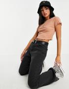 Asos Design Crop Fitted T-shirt With Lettuce Edge In Tan-neutral