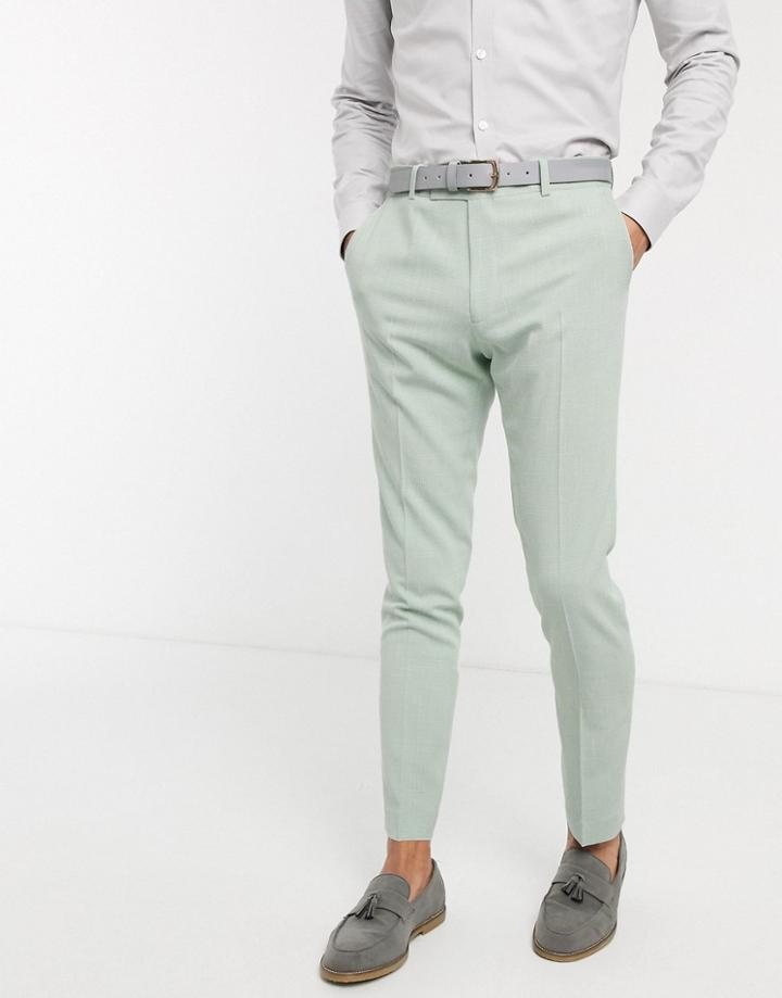 Asos Design Wedding Skinny Suit Pants In Crosshatch In Mint Green