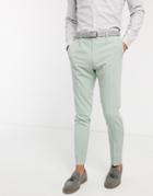 Asos Design Wedding Skinny Suit Pants In Crosshatch In Mint Green