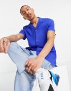 Asos Design Regular Fit Viscose Shirt With Low Revere Collar In Bright Blue-blues