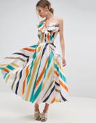 Asos Salon Bow Front Stripe Prom Midi Dress - Multi