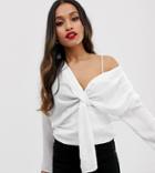 Asos Design Petite Drape One Shoulder Top-white