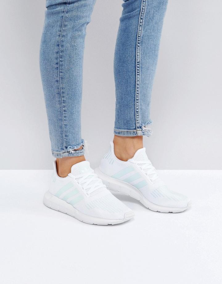 Adidas Originals Swift Run Sneakers In White With Mint Stripe - White