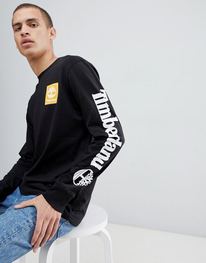 Timberland Sleeve Logo Long Sleeve Top In Black - Black