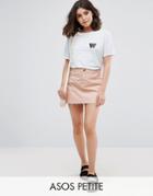 Asos Petite Denim Low Rise Skirt In Washed Pink - Pink