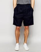Asos Slim Shorts In Textured Fabric In Navy - Navy
