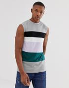 Asos Design Organic Tank Tank With Tonal Color Block-gray