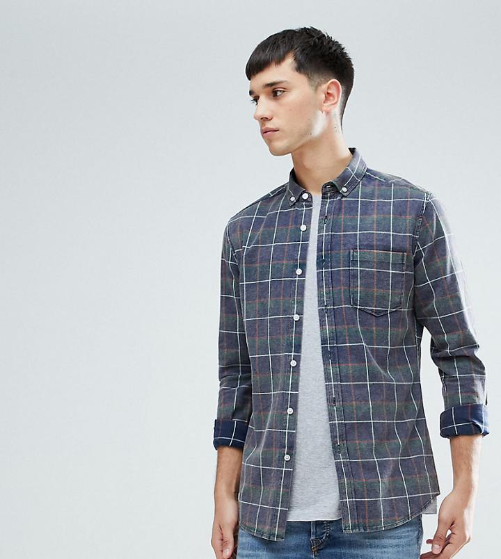 Asos Tall Skinny Check Shirt With Acid Wash - Green