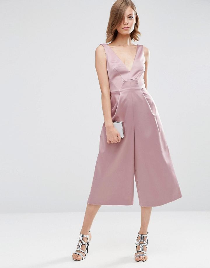 Asos Premium Structured Plunge Jumpsuit - Pink