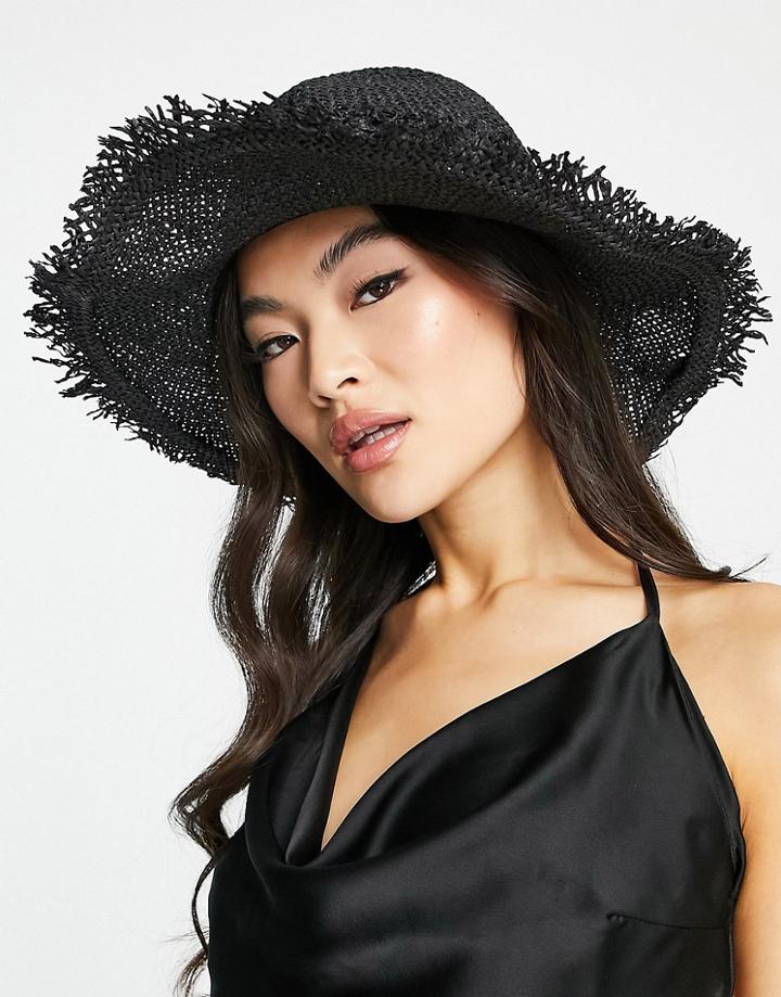 Asos Design Straw Cowboy Hat With Size Adjuster In Black