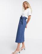 Selected Denima High Waist Denim Skirt In Blue-blues