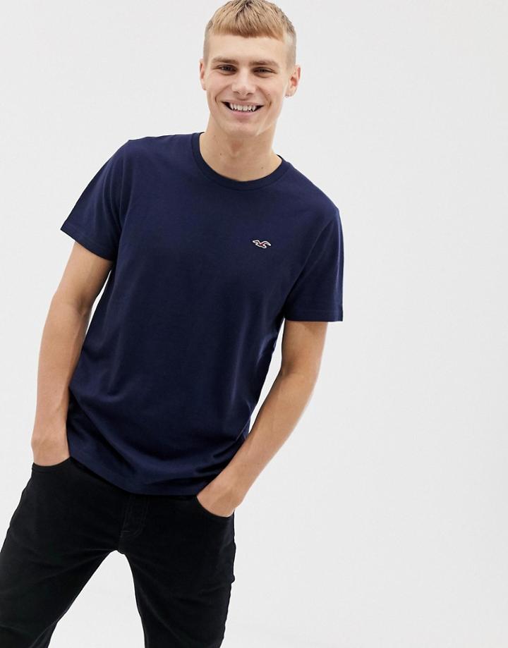 Hollister Crew Neck Seagull Logo T-shirt In Navy - Navy