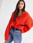 Asos Design Oversized V Neck Chunky Cable Sweater