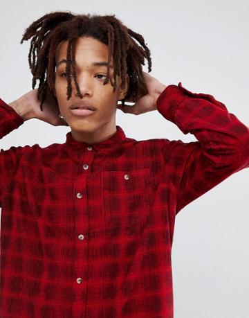 Rollas Men At Work Cord Shirt With Check Print - Red