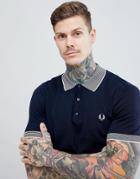 Fred Perry Riviera Stripe Tipped Knitted Polo In Navy - Navy