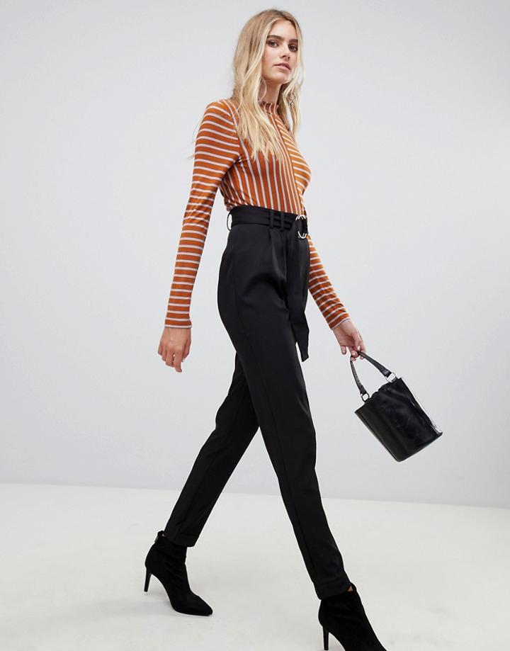 Pieces Katherine Belted Metalwork Pants - Black