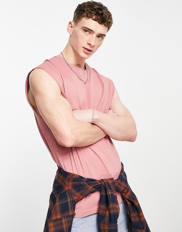Topman Organic Oversized Tank In Pink-red