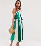 White Sand Contrast Stripe Midi Skirt In Green Multi - Green