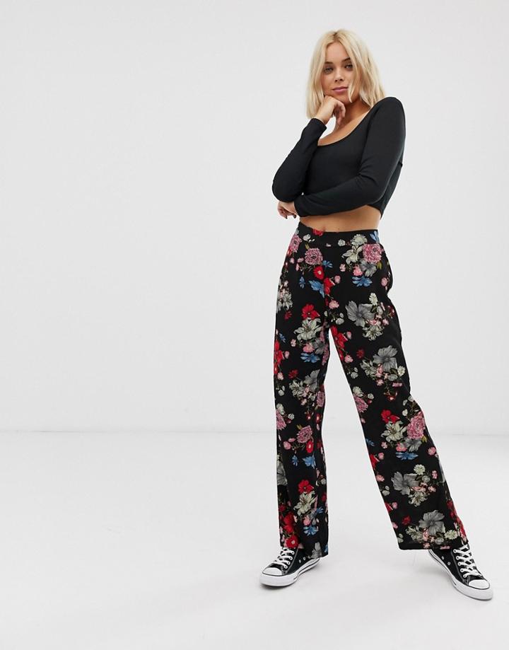 Jdy New Sofi Floral Print Wide Leg Pants - Black