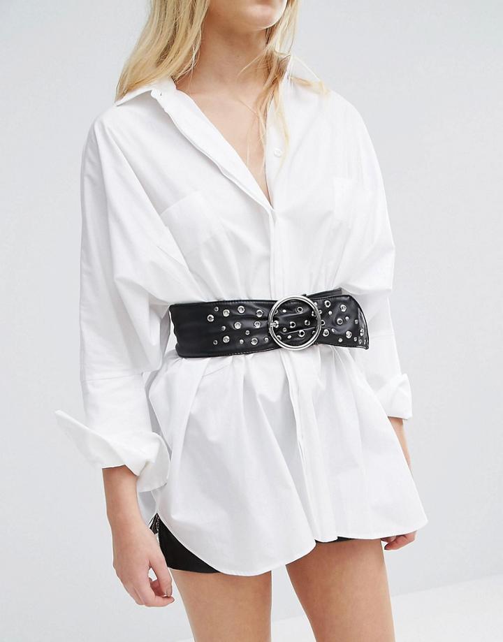 Asos Eyelet And Stud Wide Waist Belt - Black