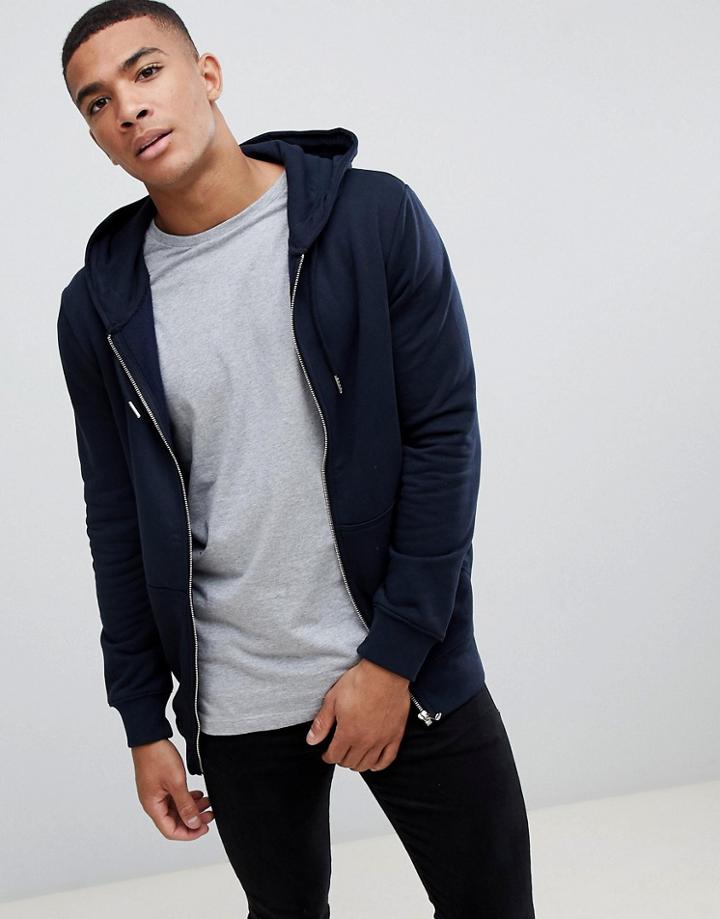 New Look Zip Through Hoodie In Navy