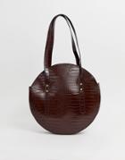 Asos Design Circle Shopper Bag In Croc - Brown