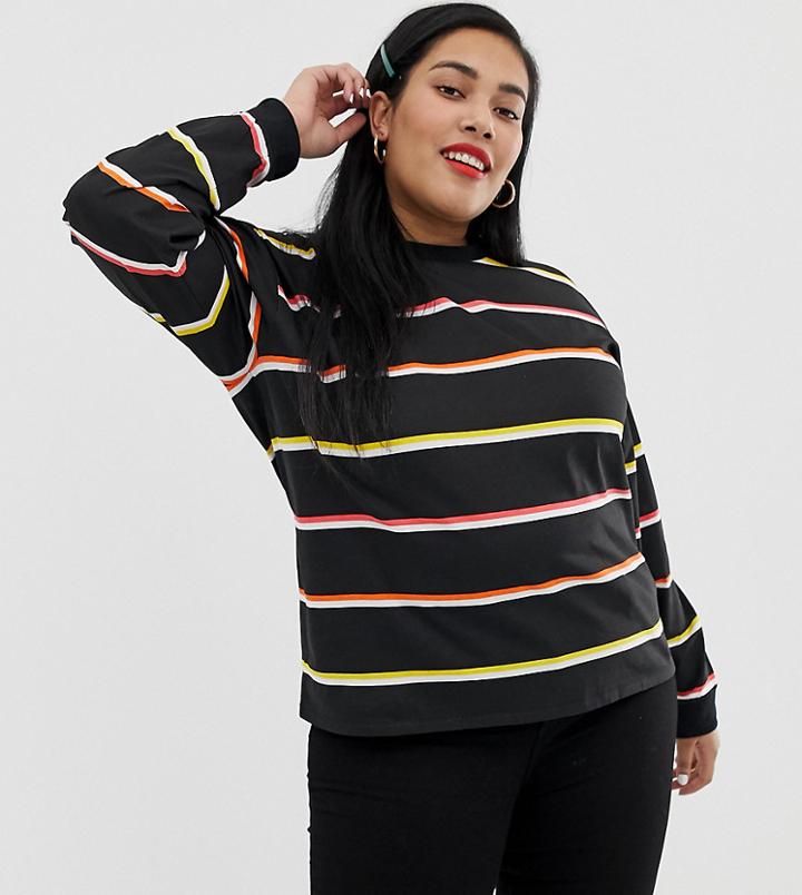 Asos Design Curve Neon Stripe T-shirt With Long Sleeves - Multi