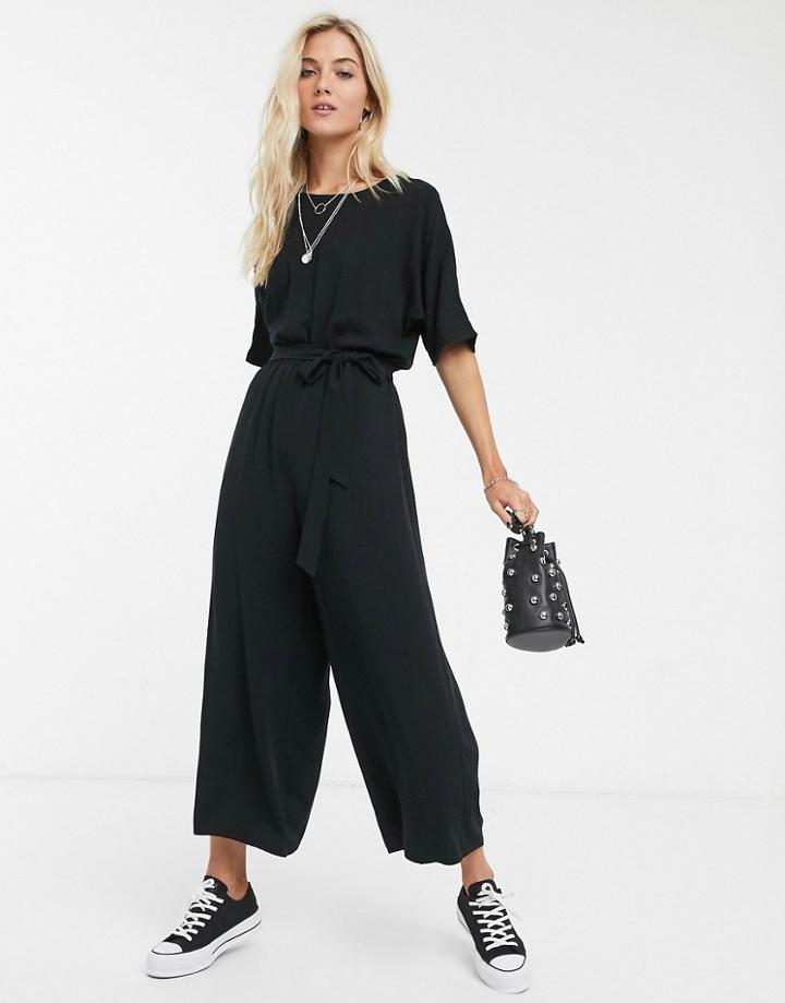 Asos Design Tie Waist Jumpsuit In Black