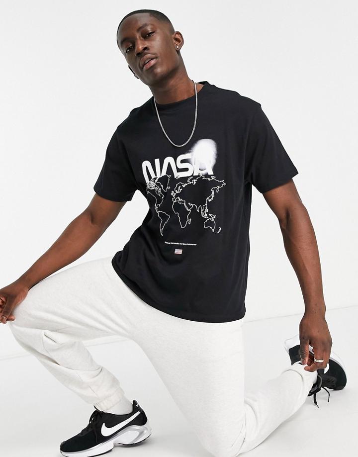 Asos Design T-shirt With Nasa World Map Print In Black