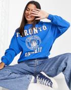 Pull & Bear Oversized Sweatshirt In Blue With Toronto Logo-blues