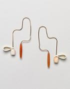 Asos Design Earrings In Abstract Wire Design With Resin Shape Beads In Gold - Gold