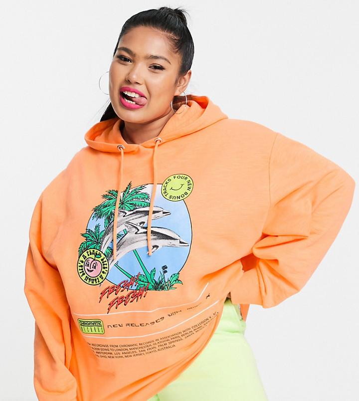 Collusion Plus Oversized Dolphin Hoodie In Orange