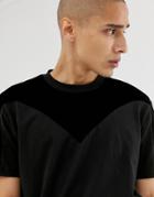 Asos Design Relaxed T-shirt Velour Western Yoke Detail In Black