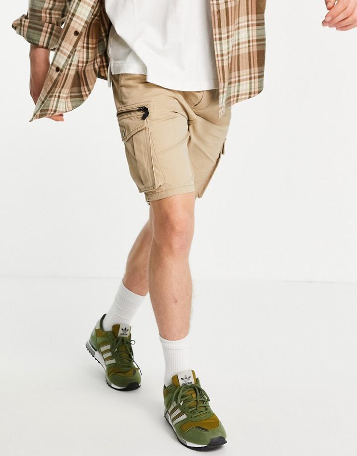 River Island Cargo Short In Tan-brown