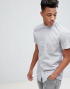 Solid Short Sleeve Grandad End On End Regular Fit Shirt - Gray